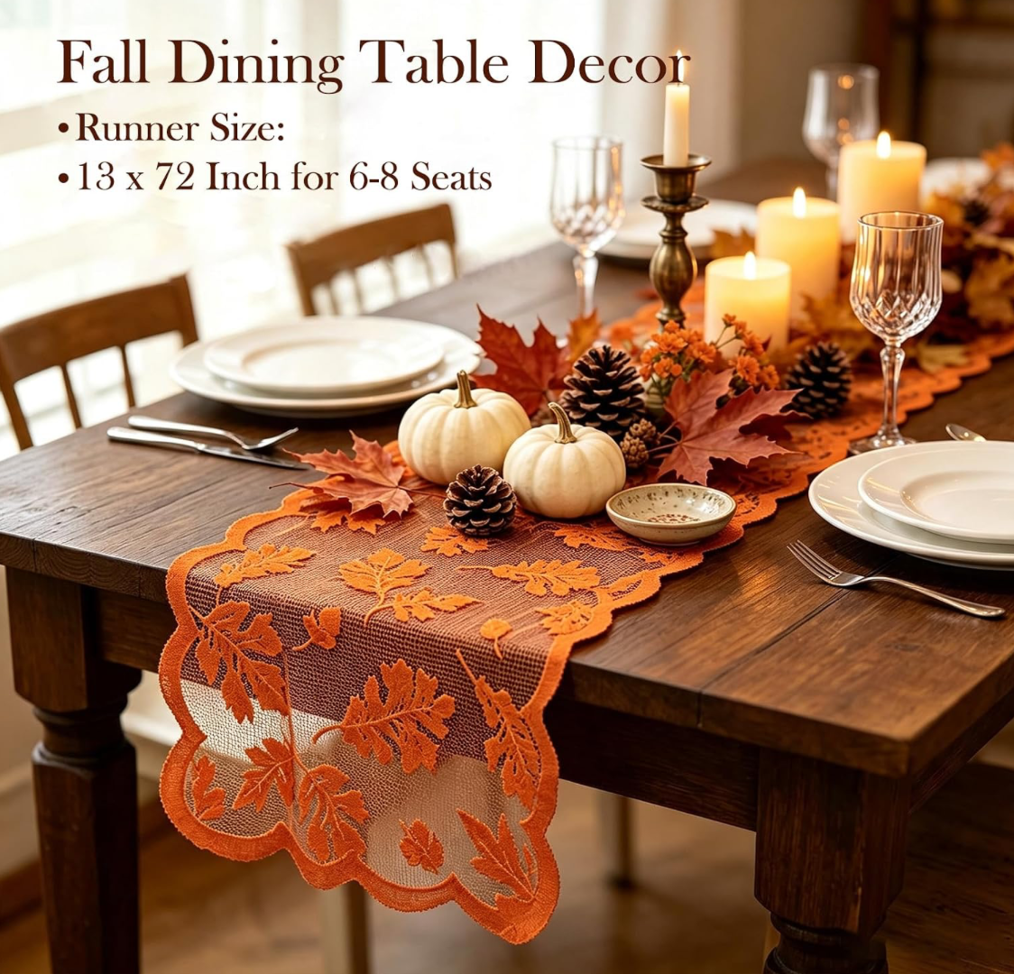 Fall Maple Leaf Organza Table Runner