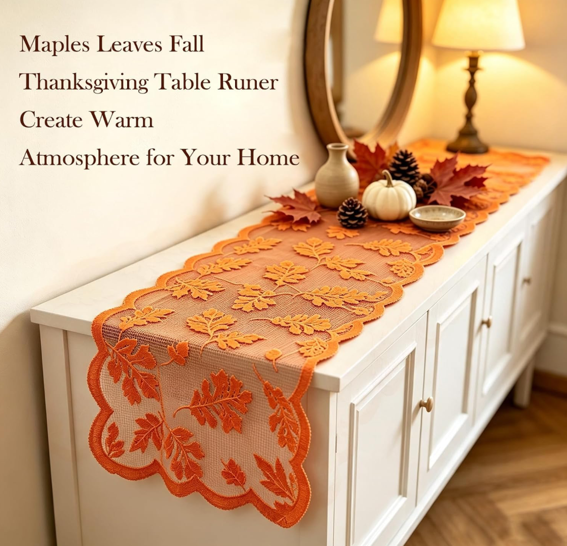 Fall Maple Leaf Organza Table Runner