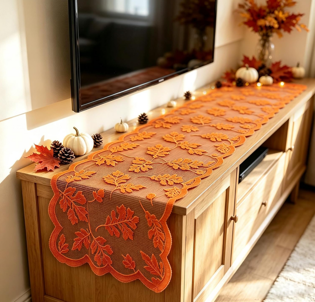 Fall Maple Leaf Organza Table Runner