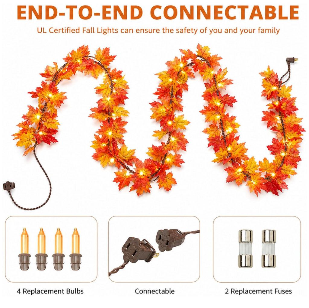 Lighted Fall Maple Leaf Garland