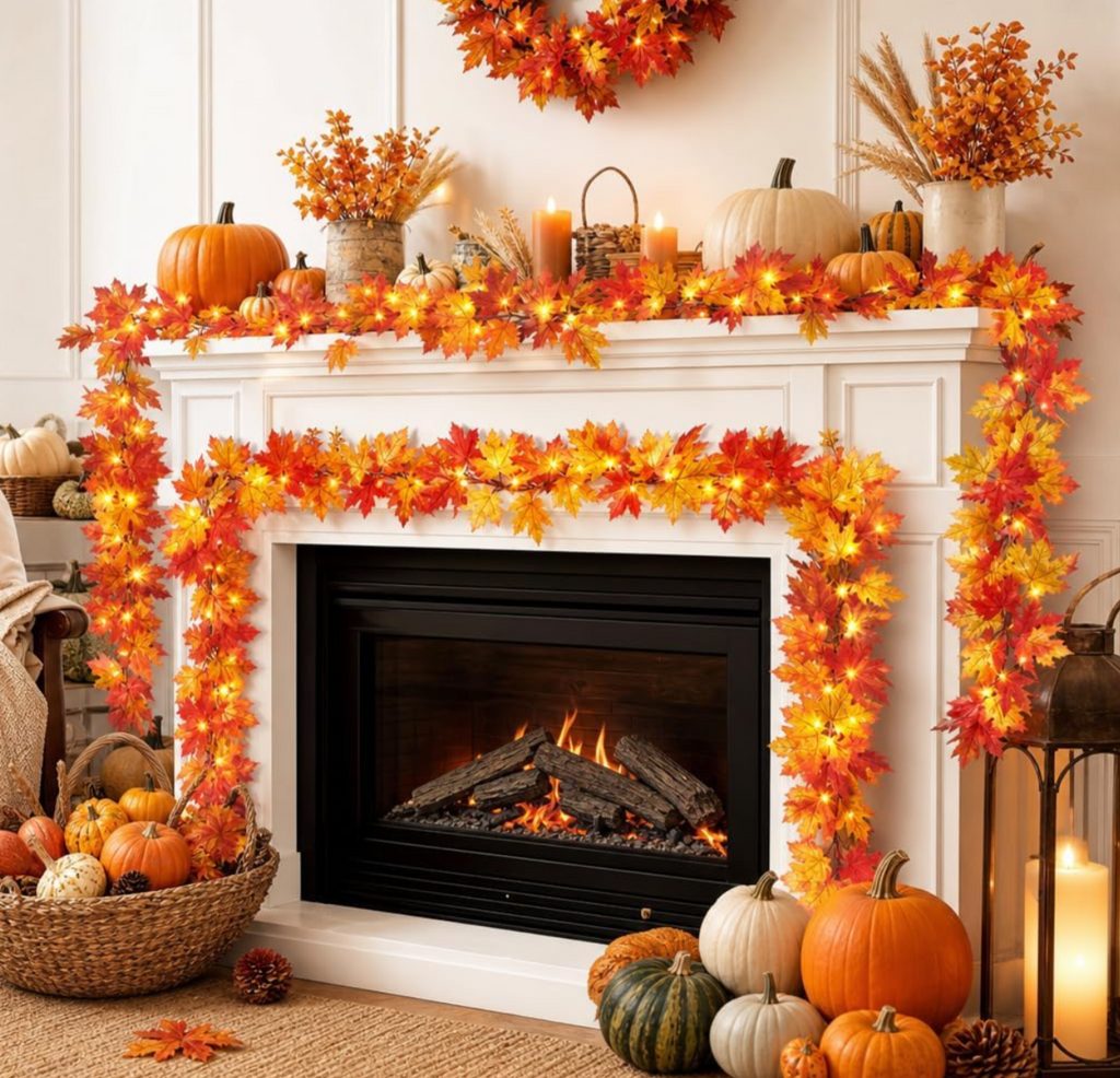 Lighted Fall Maple Leaf Garland