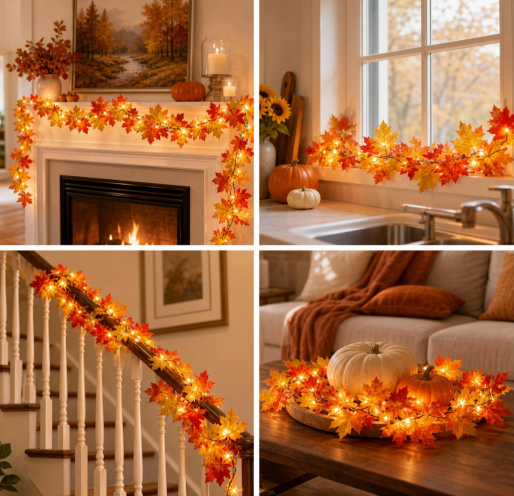 Lighted Fall Maple Leaf Garland