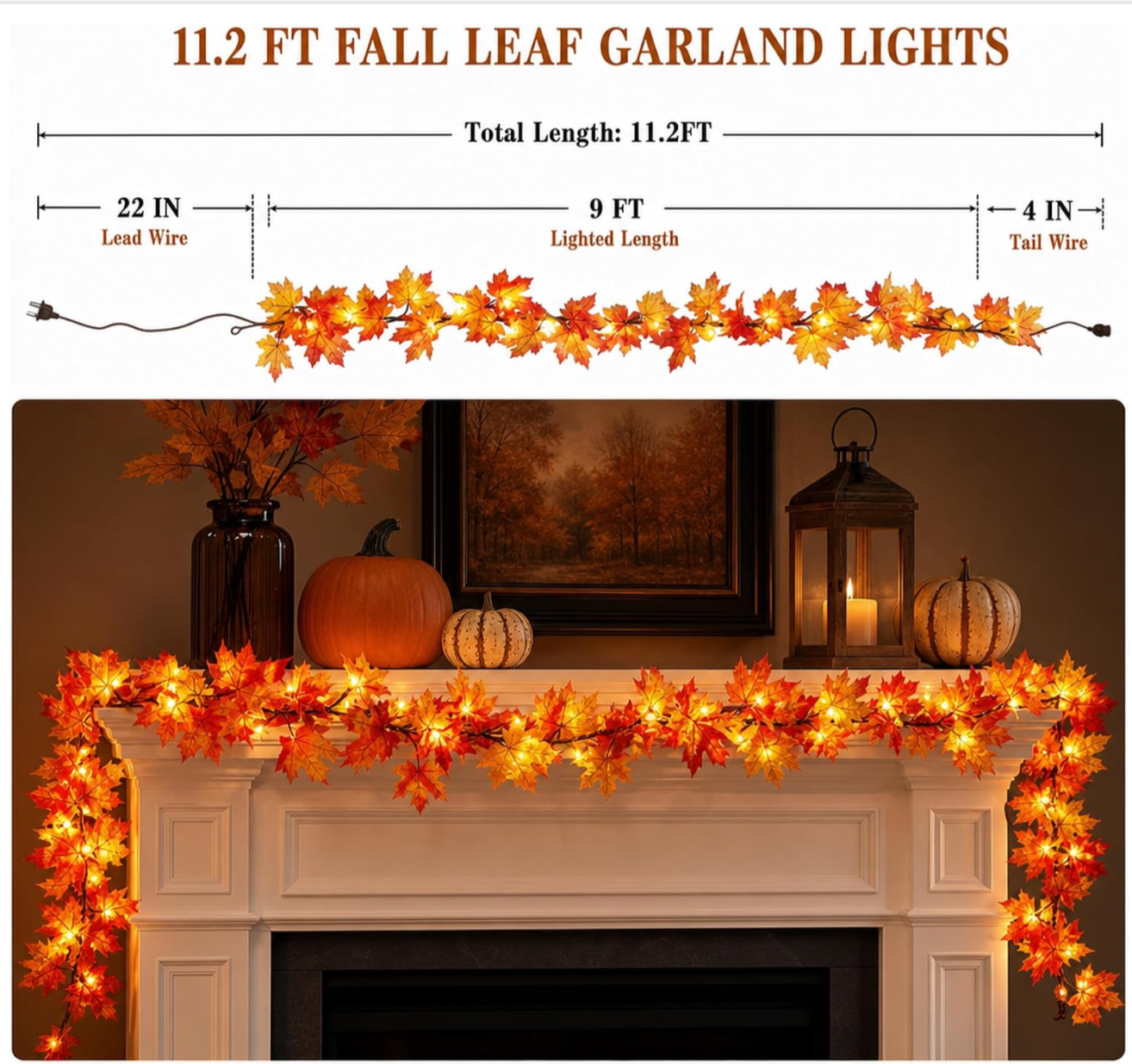 Lighted Fall Maple Leaf Garland