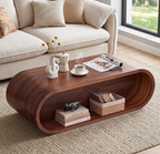 Oval Solid Wood Coffee Table with Curved Open Base