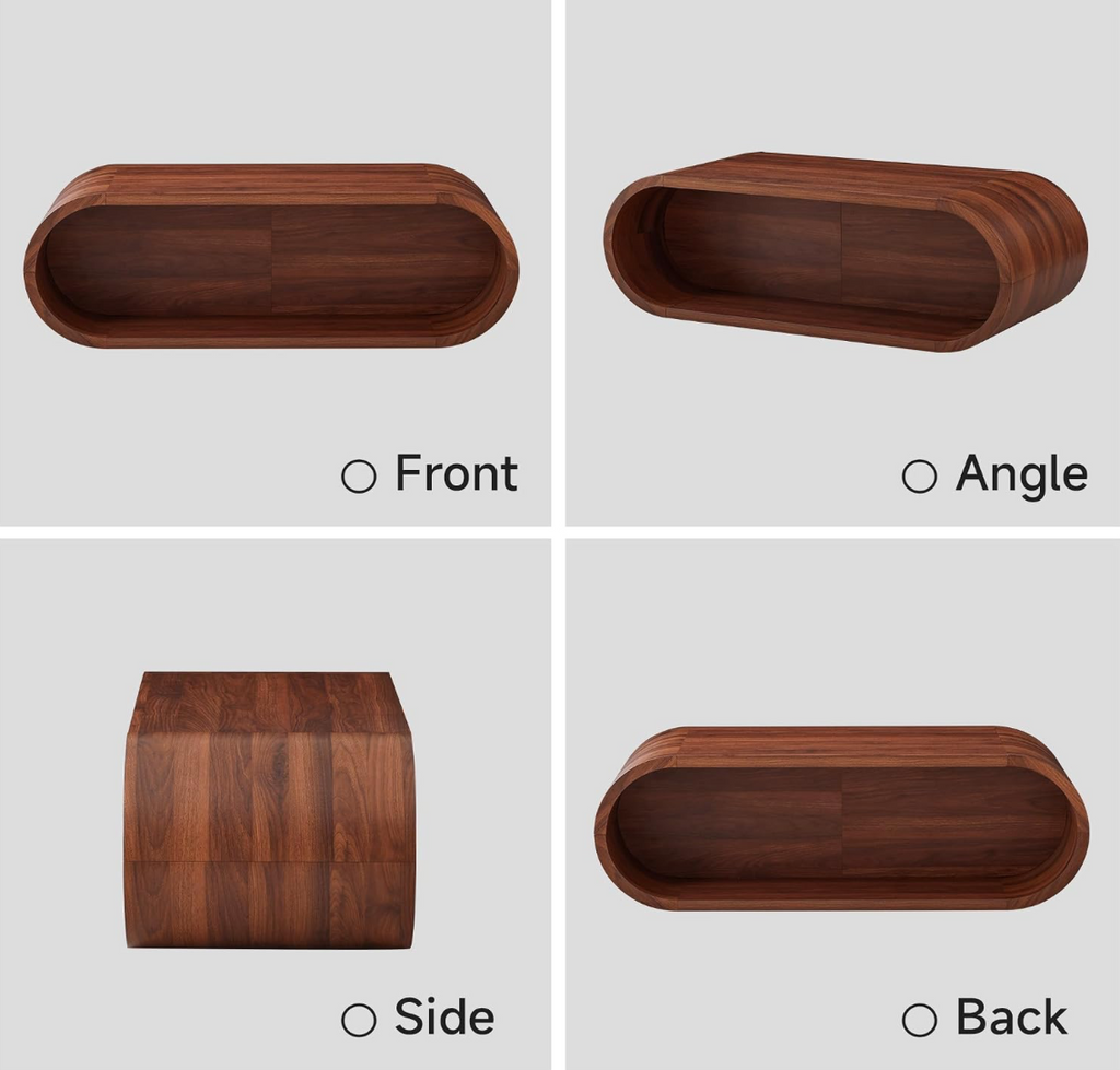 Oval Solid Wood Coffee Table with Curved Open Base