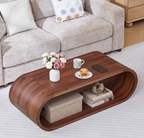 Oval Solid Wood Coffee Table with Curved Open Base