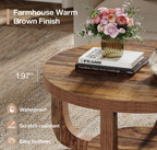 Round Rustic Wood Coffee Table with Arch Legs & Lower Shelf