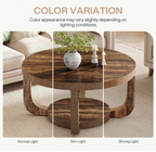 Round Rustic Wood Coffee Table with Arch Legs & Lower Shelf