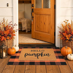 Hello Pumpkin Fall Doormat & Buffalo Check Rug Set