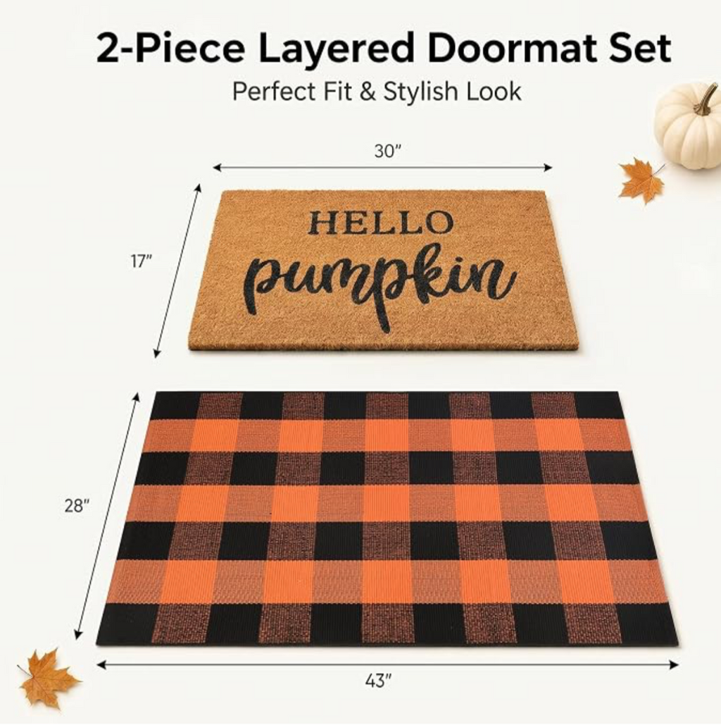 Hello Pumpkin Fall Doormat & Buffalo Check Rug Set