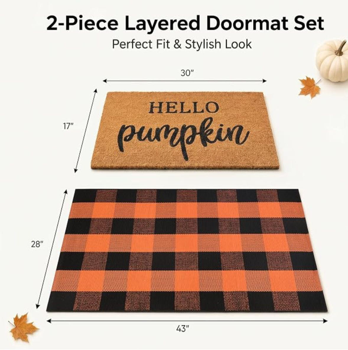 Hello Pumpkin Fall Doormat & Buffalo Check Rug Set