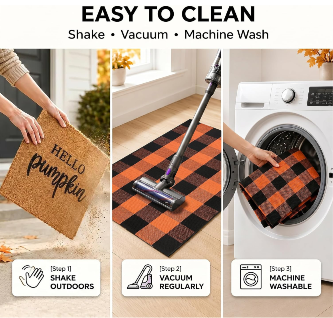 Hello Pumpkin Fall Doormat & Buffalo Check Rug Set