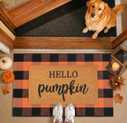 Hello Pumpkin Fall Doormat & Buffalo Check Rug Set