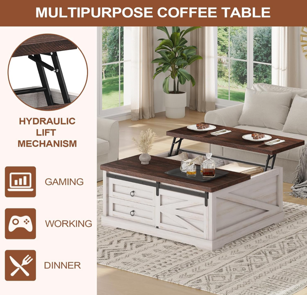 Farmhouse Lift-Top Coffee Table with Storage