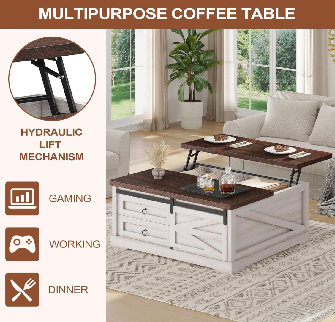 Farmhouse Lift-Top Coffee Table with Storage