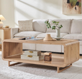 Modern Natural Wood Coffee Table with Open Shelf