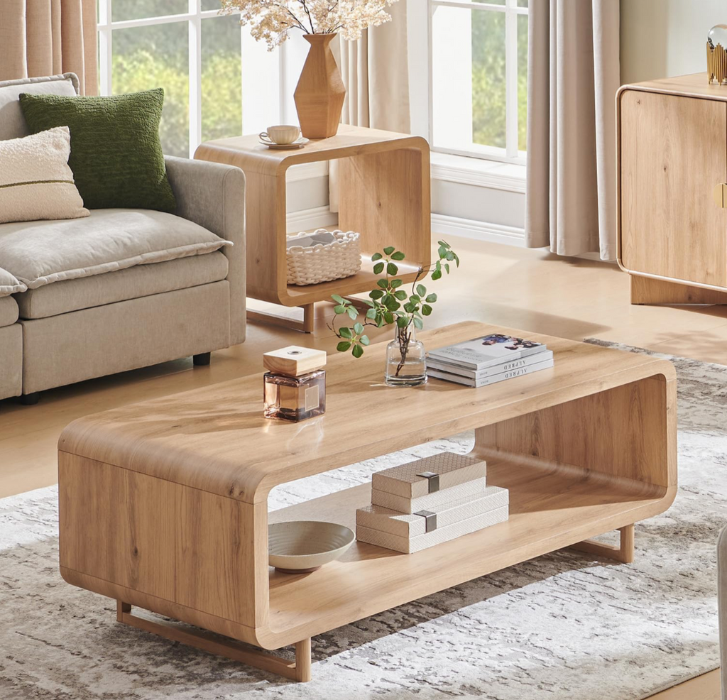 Modern Natural Wood Coffee Table with Open Shelf