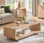 Modern Natural Wood Coffee Table with Open Shelf