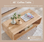 Modern Natural Wood Coffee Table with Open Shelf