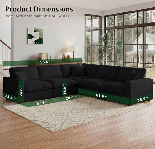 Black Modular L-Shaped Sectional Sofa with Cloud Cushions