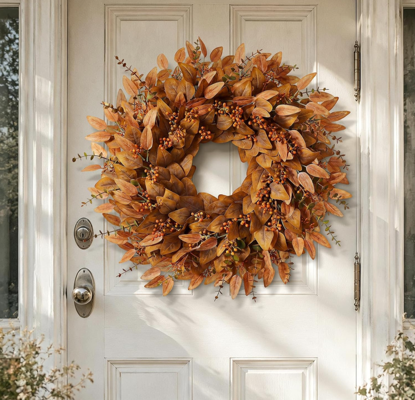Autumn Harvest Wreath with Amber Leaves & Orange Berries