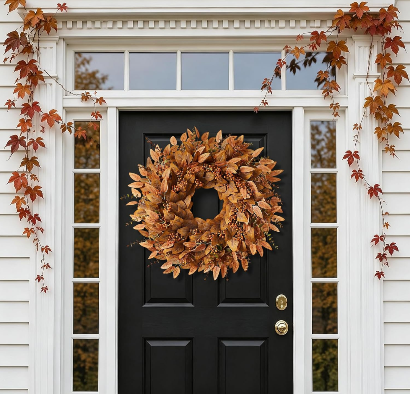 Autumn Harvest Wreath with Amber Leaves & Orange Berries