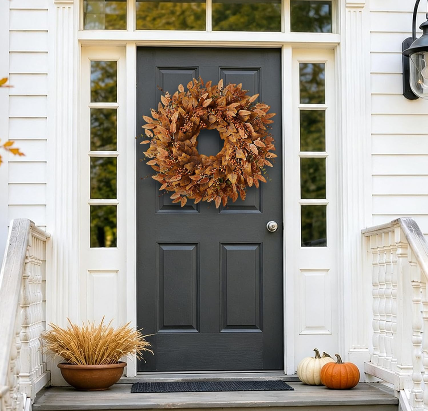 Autumn Harvest Wreath with Amber Leaves & Orange Berries