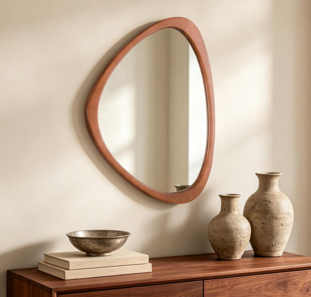 Organic Asymmetric Wood Frame Wall Mirror