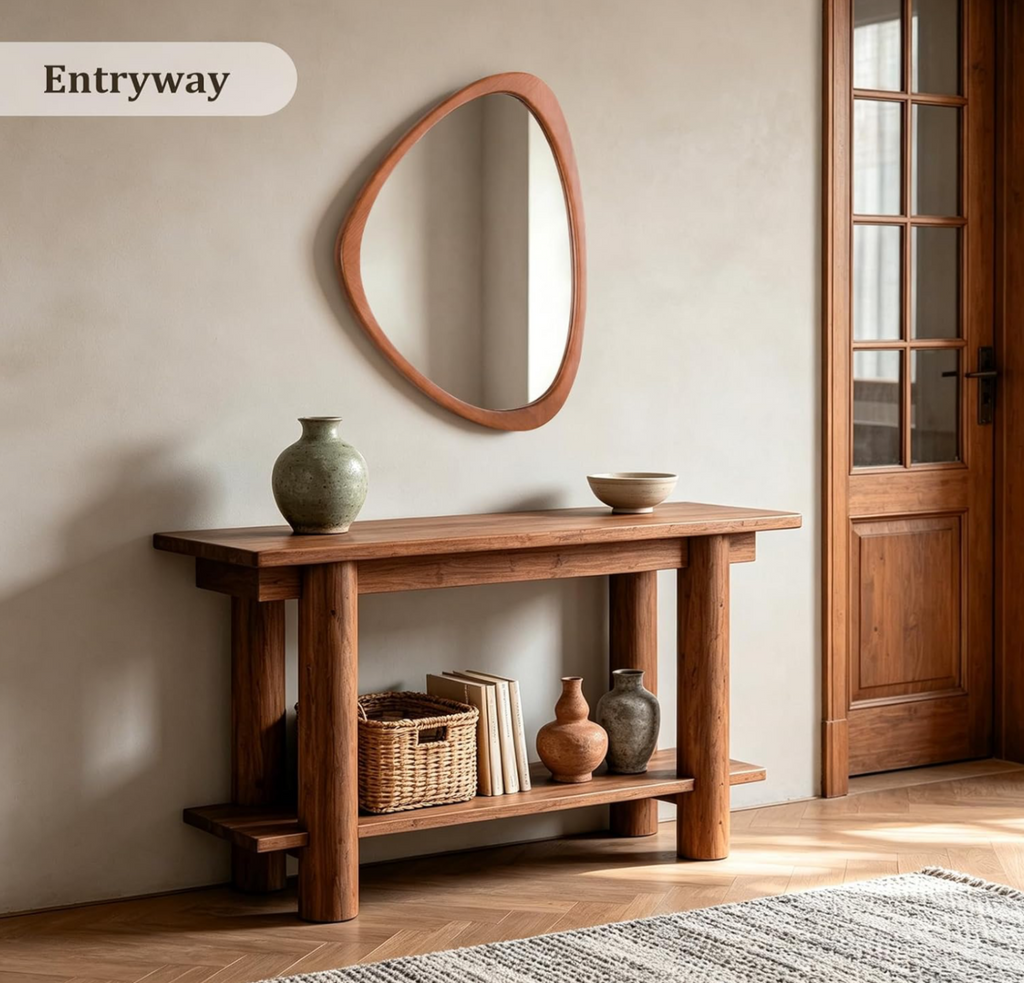 Organic Asymmetric Wood Frame Wall Mirror