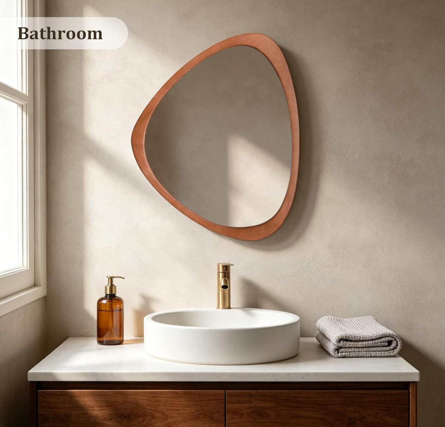 Organic Asymmetric Wood Frame Wall Mirror