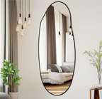 Tall Oval Asymmetric Full-Length Wall Mirror with Black Frame