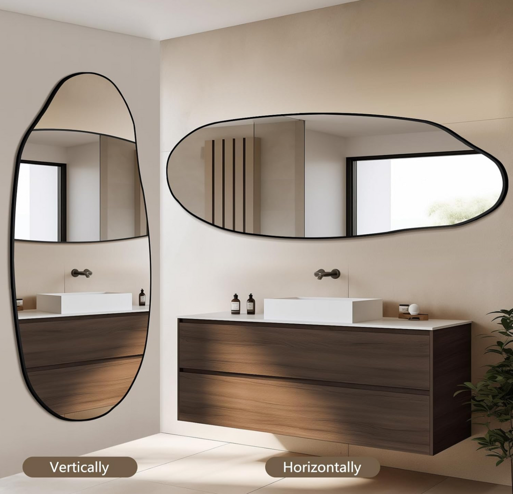Tall Oval Asymmetric Full-Length Wall Mirror with Black Frame