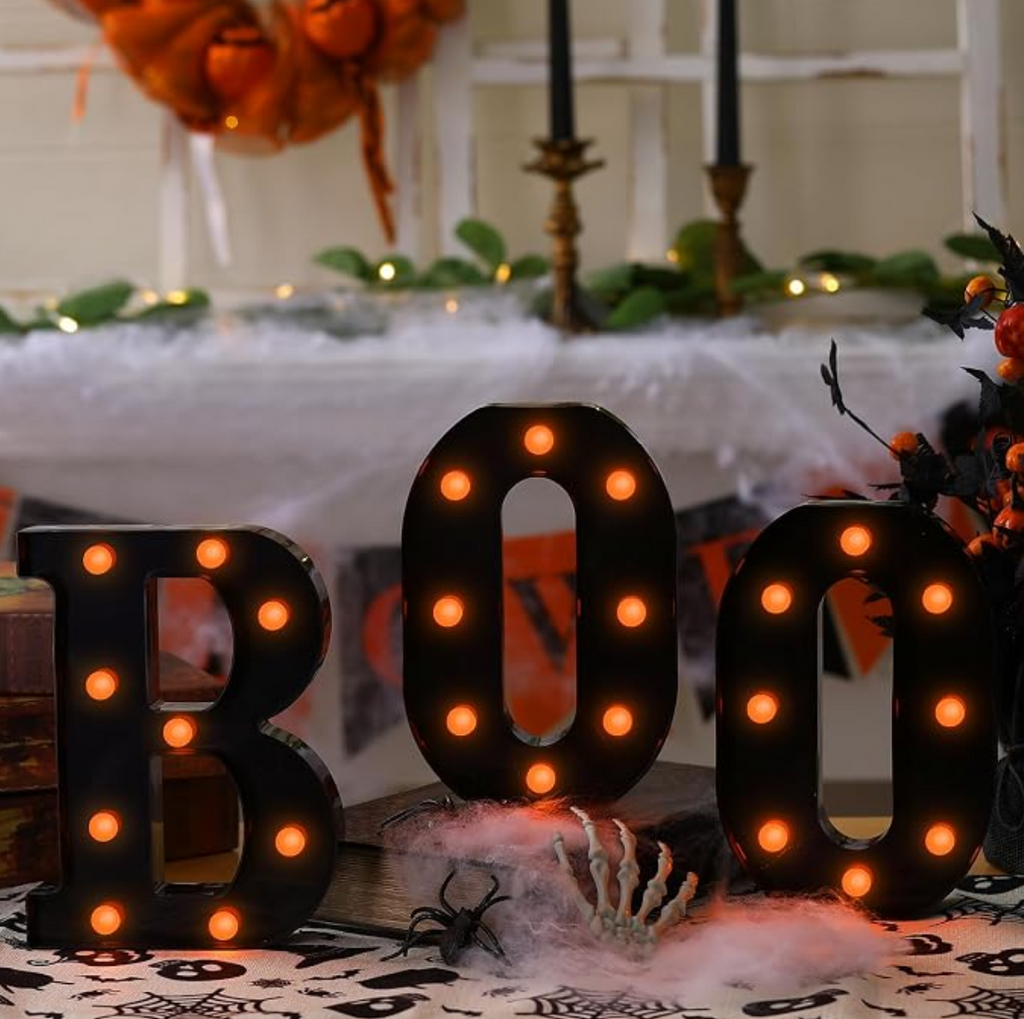 BOO LED Marquee Letter Sign with Warm Orange Lights