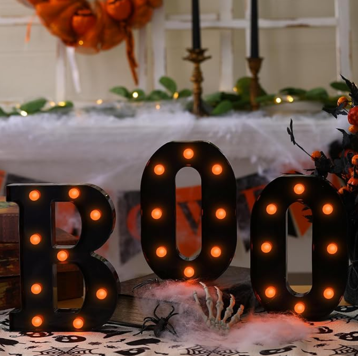 BOO LED Marquee Letter Sign with Warm Orange Lights