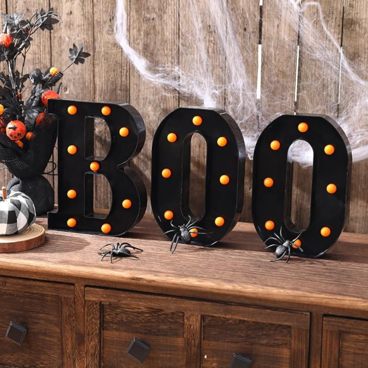 BOO LED Marquee Letter Sign with Warm Orange Lights