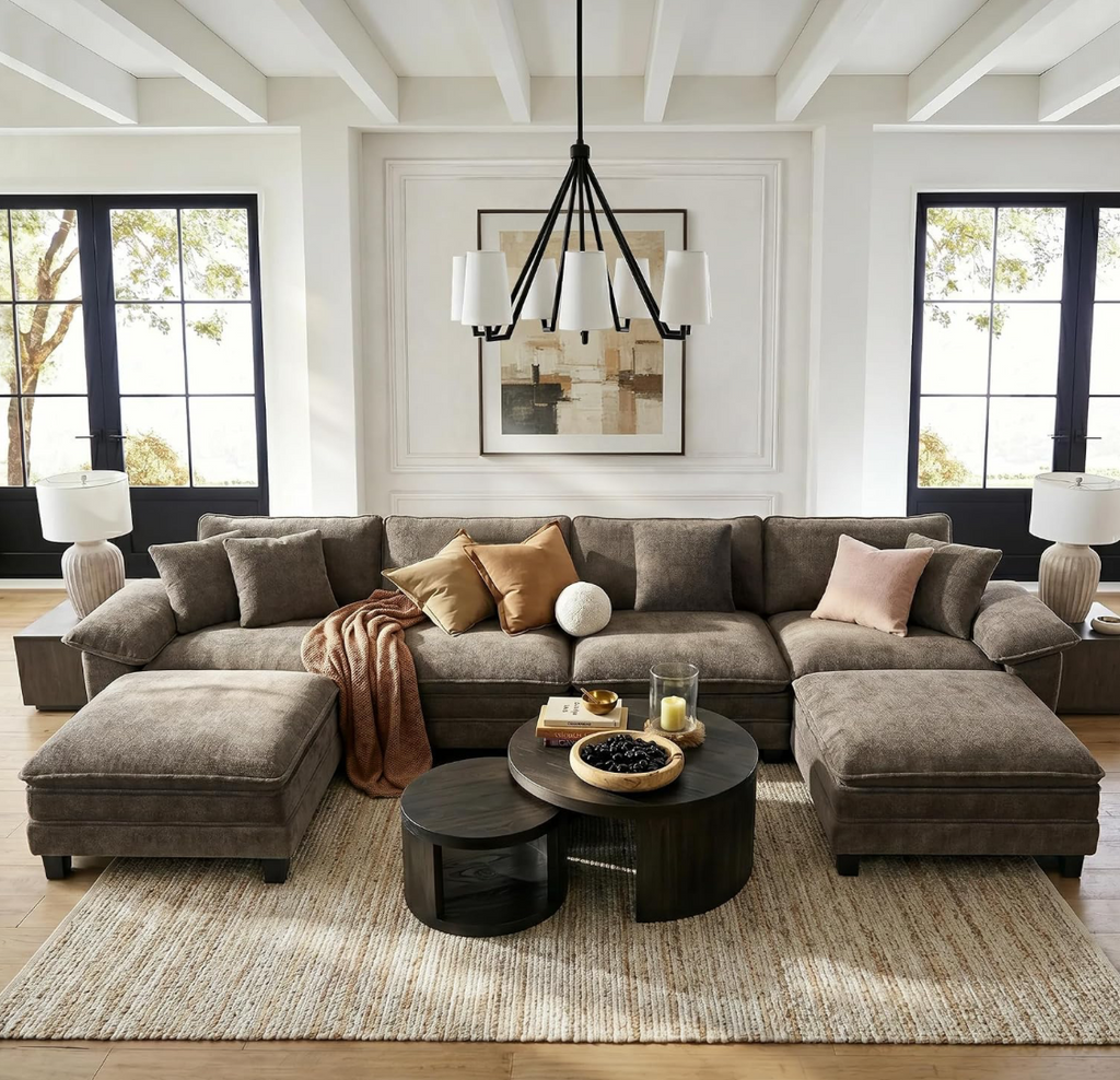Oversized U-Shaped Modular Sectional Sofa with Double Ottomans