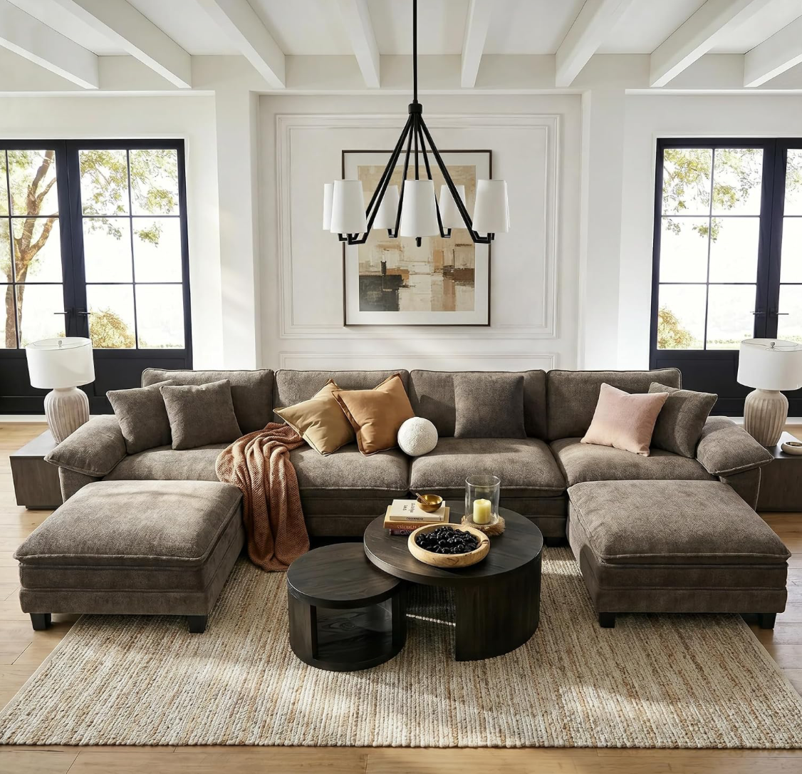 Oversized U-Shaped Modular Sectional Sofa with Double Ottomans