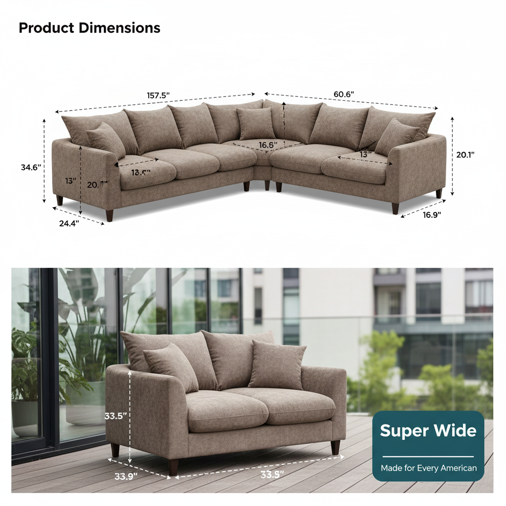 Oversized U-Shaped Modular Sectional Sofa with Double Ottomans