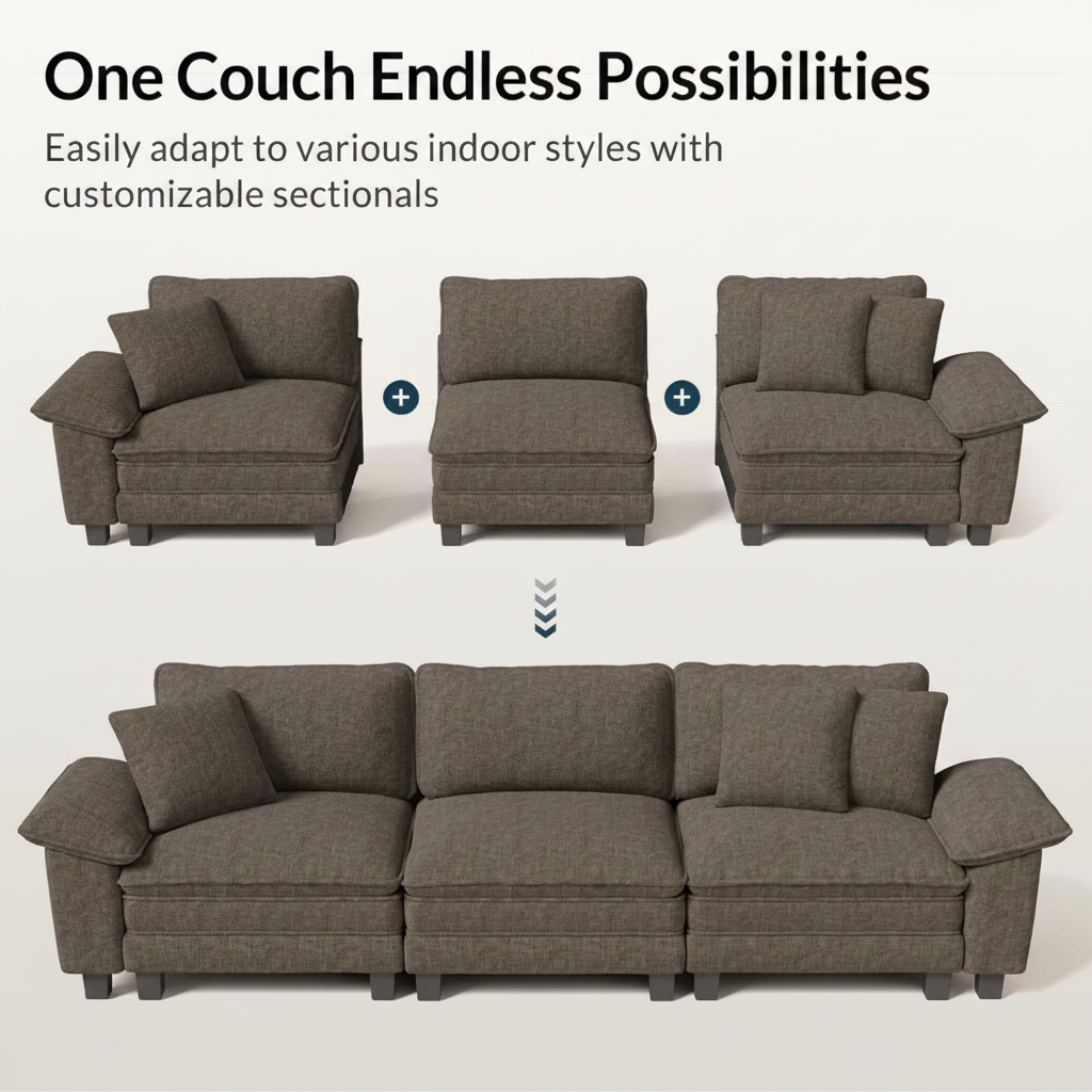 Oversized U-Shaped Modular Sectional Sofa with Double Ottomans