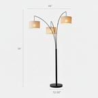3-Head Arc Floor Lamp with Woven Rattan Drum Shades