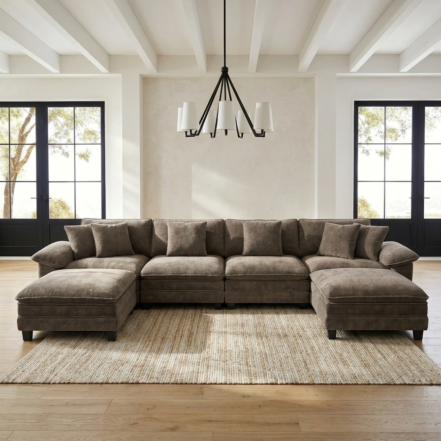 Oversized U-Shaped Modular Sectional Sofa with Double Ottomans