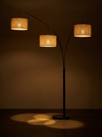 3-Head Arc Floor Lamp with Woven Rattan Drum Shades