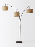 3-Head Arc Floor Lamp with Woven Rattan Drum Shades