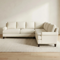 Cream Linen L-Shaped Sectional Sofa with Nailhead Trim