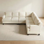 Cream Linen L-Shaped Sectional Sofa with Nailhead Trim
