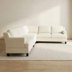 Cream Linen L-Shaped Sectional Sofa with Nailhead Trim
