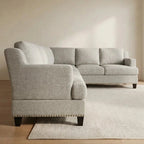 Greige Textured L-Shaped Sectional Sofa with Nailhead Trim